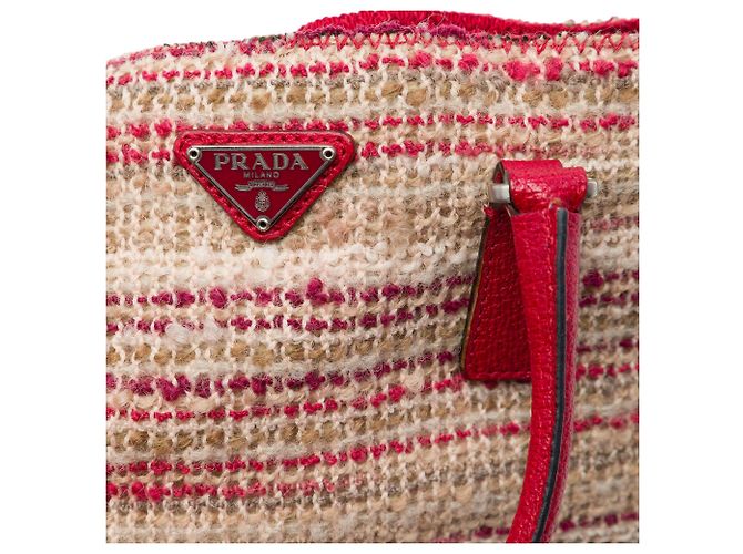 Prada Red Vitello Trimmed Tweed Flat Tote - view 5