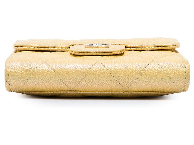 Portacarte con catena Chanel Gold CC Quilted Iridescent Caviar Flap - vista 3