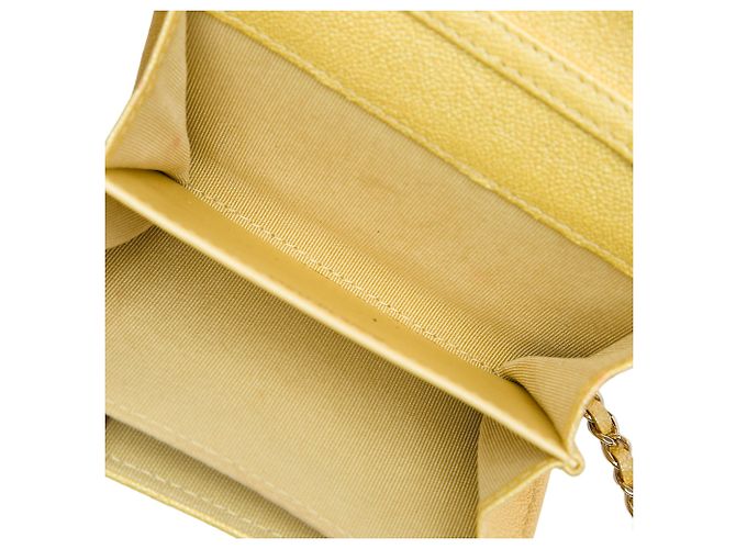 Portacarte con catena Chanel Gold CC Quilted Iridescent Caviar Flap - vista 4