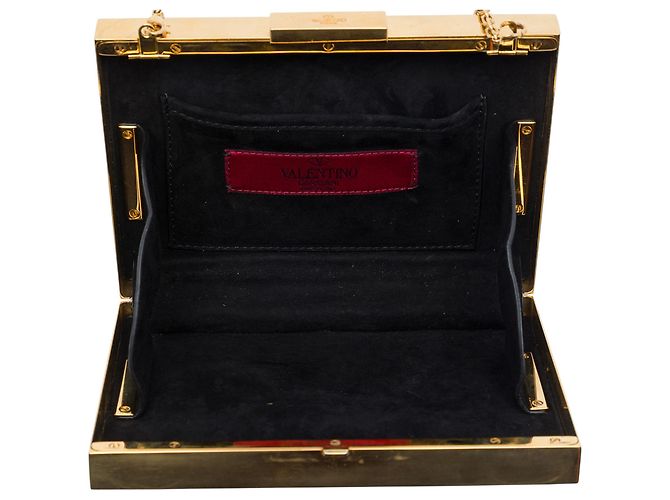 Clutch Minaudière Valentino con catena in smalto a righe nere e placcato oro - vista 4