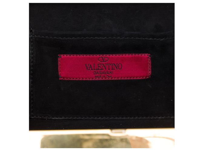 Clutch Minaudière Valentino con catena in smalto a righe nere e placcato oro - vista 5
