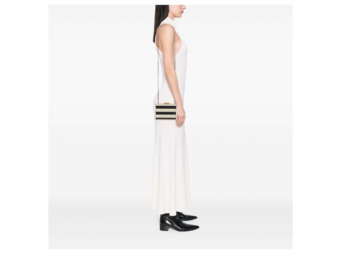 Clutch Minaudière Valentino con catena in smalto a righe nere e placcato oro - vista 6