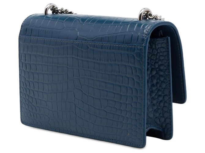 Autre Marque Saint Laurent Portafoglio Sunset con catena Mini in pelle embossed croc blu con monogramma - vista 2