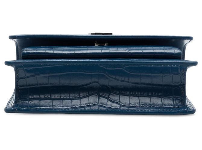 Autre Marque Saint Laurent Portafoglio Sunset con catena Mini in pelle embossed croc blu con monogramma - vista 3