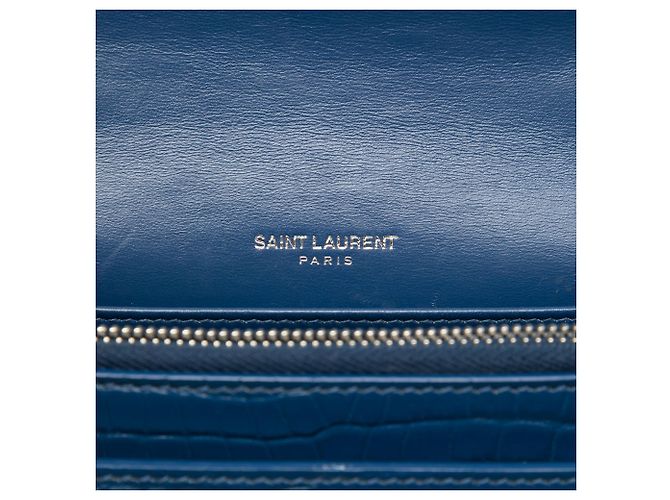 Autre Marque Saint Laurent Portafoglio Sunset con catena Mini in pelle embossed croc blu con monogramma - vista 5