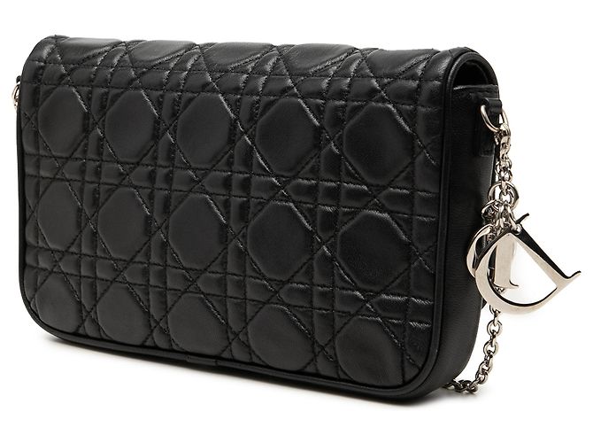 Dior Lady Dior Umhängetasche mit Kette aus schwarzem Lammleder Cannage - Ansicht 2