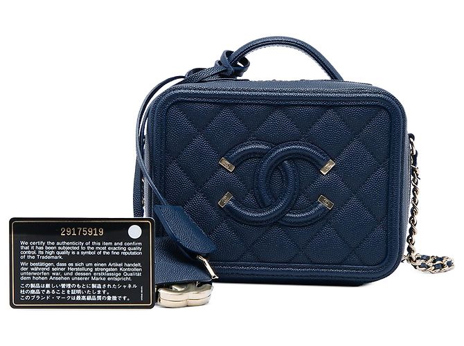 Chanel Blue Small Caviar CC Filigree Vanity Case - vista 6