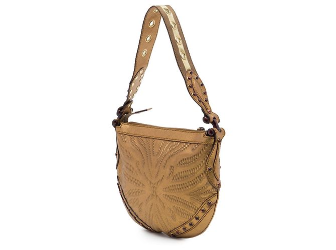 Borsa Hobo Gucci Pelham borchiata in pelle di vitello embossed metallizzata oro - vista 2