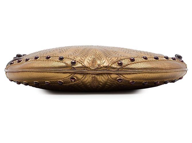 Borsa Hobo Gucci Pelham borchiata in pelle di vitello embossed metallizzata oro - vista 3
