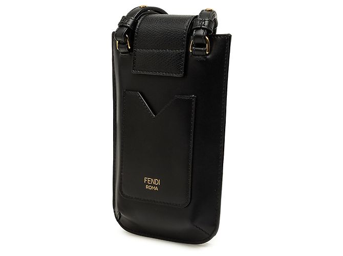 Custodia per telefono crossbody Fendi in pelle nera FF Diamond - vista 2