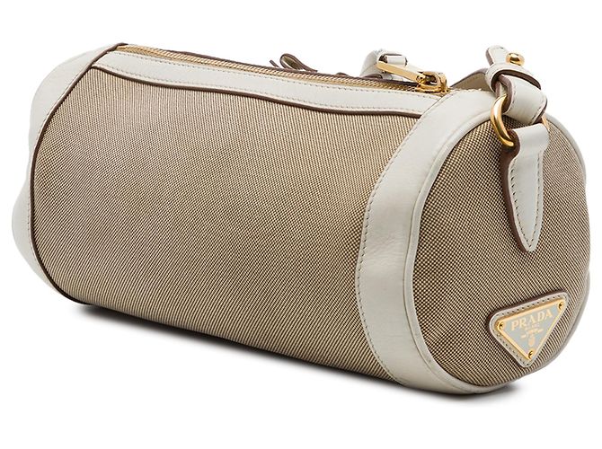 Prada Beige Canvas Canapa Logo Bow Barrel Crossbody - vue 2