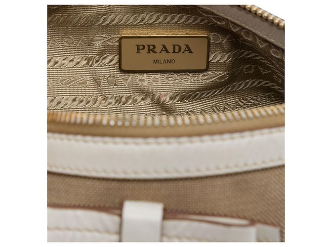 Prada Beige Canvas Canapa Logo Bow Barrel Crossbody - vue 5