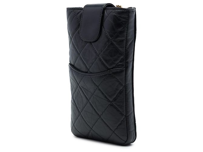 Portacellulare Chanel Reissue 2.55 in pelle di vitello trapuntata nera con catena - vista 2