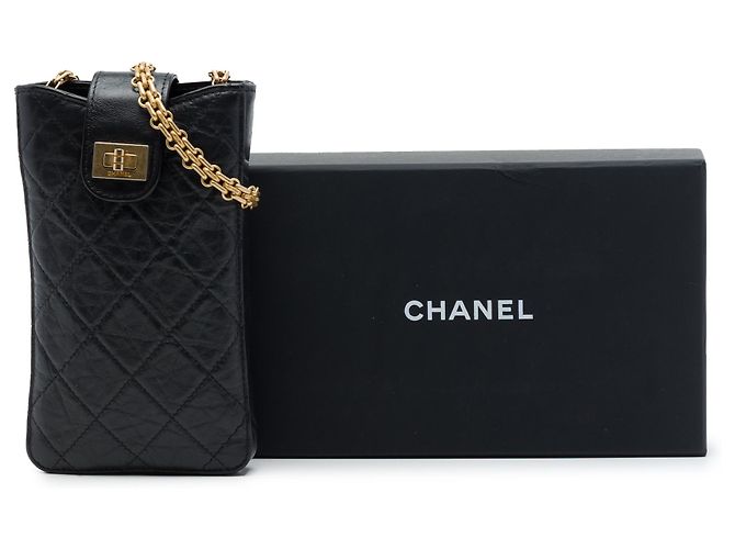 Portacellulare Chanel Reissue 2.55 in pelle di vitello trapuntata nera con catena - vista 7