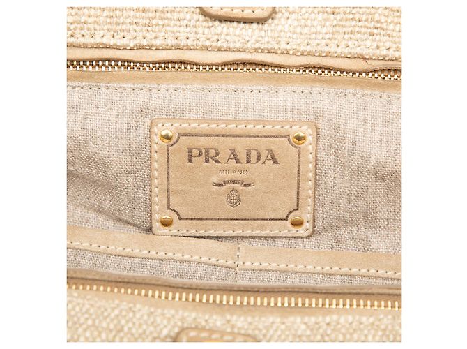 Tote Shopping Prada em Crochê de Ráfia Bege e Franjas de Linho - vista 5