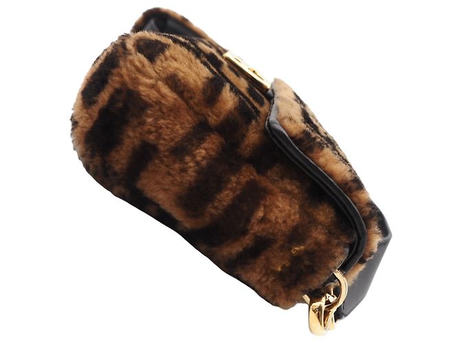 Fendi Brown Medium Zucca Shearling Baguette Satchel Tasche - Ansicht 10