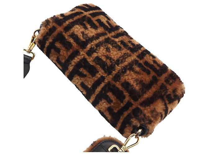 Fendi Brown Medium Zucca Shearling Baguette Satchel Tasche - Ansicht 11