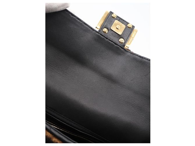 Fendi Brown Medium Zucca Shearling Baguette Satchel Tasche - Ansicht 12