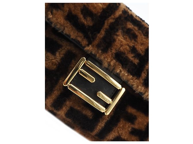 Fendi Brown Medium Zucca Shearling Baguette Satchel Tasche - Ansicht 14
