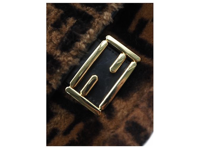Fendi Brown Medium Zucca Shearling Baguette Satchel Tasche - Ansicht 6