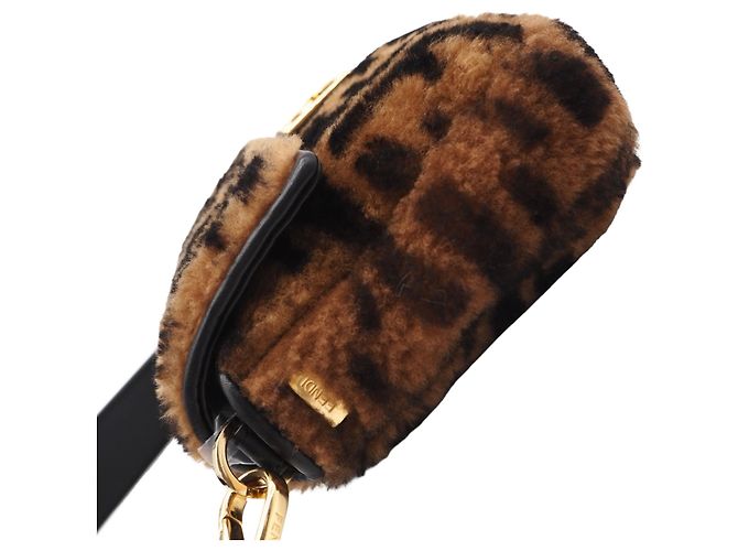 Fendi Brown Medium Zucca Shearling Baguette Satchel Tasche - Ansicht 7