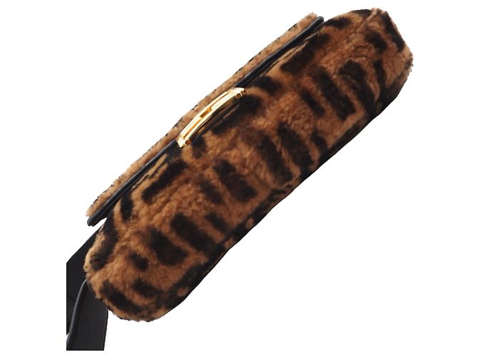 Fendi Brown Medium Zucca Shearling Baguette Satchel Tasche - Ansicht 8