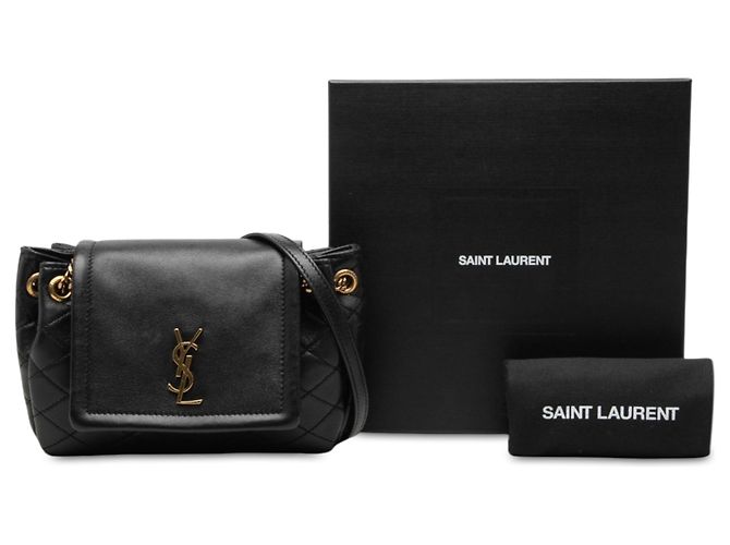 Autre Marque Borsa Nolita Mini in pelle di agnello matelassé nera con monogramma Saint Laurent - vista 7