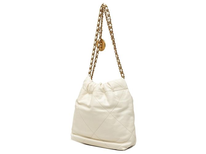 Chanel Mini Hobo 22 em couro de bezerro brilhante branco - vista 2