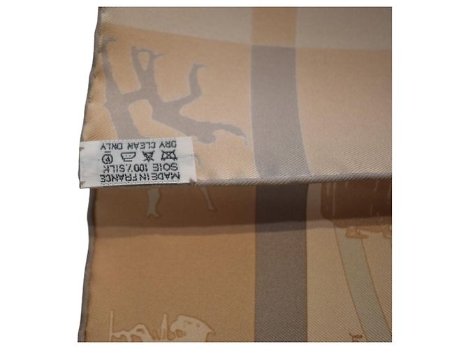 Hermès Gavroche 45 Foulard Seta Jeux d'Ombres Beige Taupe Oro - vista 7