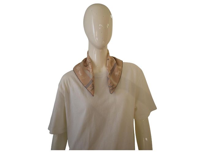 Hermès Gavroche 45 Foulard Seta Jeux d'Ombres Beige Taupe Oro - vista 8