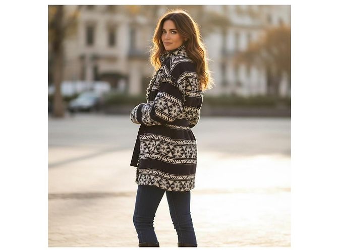 Isabel Marant Etoile Isabel Marant Étoile Giacca Blanket Aztec con Frange - Nero/Ecru - vista 3