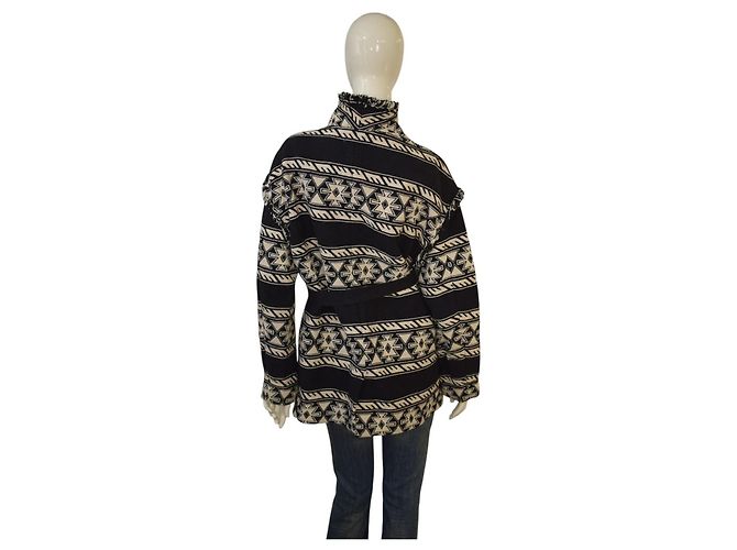 Isabel Marant Etoile Isabel Marant Étoile Giacca Blanket Aztec con Frange - Nero/Ecru - vista 4
