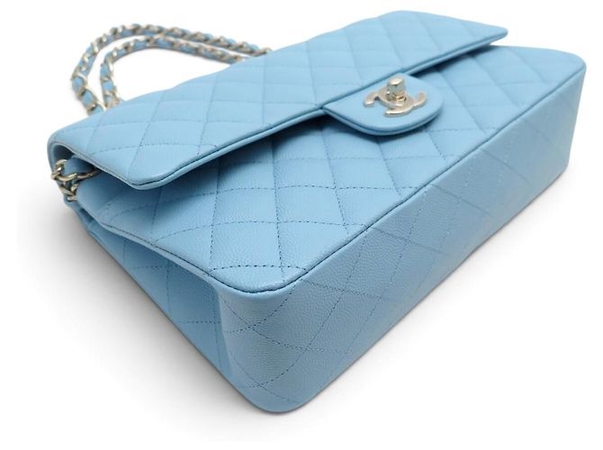 NUOVA BORSA A MANO CHANEL CLASSIQUE TIMELESS 11.12 PELLE CAVIAR AZZURRO CIELO BAG - vista 3