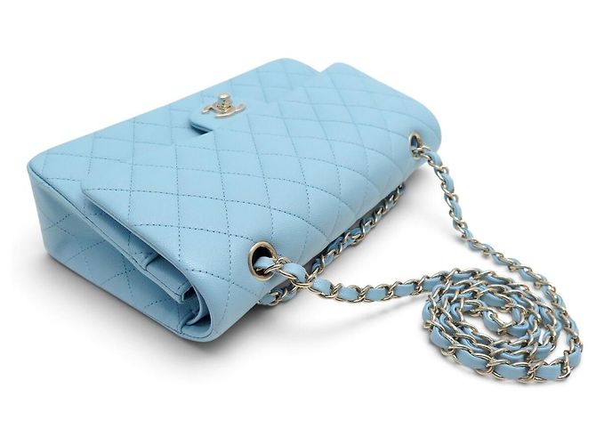 NUOVA BORSA A MANO CHANEL CLASSIQUE TIMELESS 11.12 PELLE CAVIAR AZZURRO CIELO BAG - vista 4