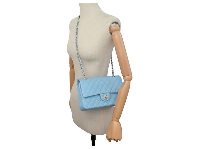 NUOVA BORSA A MANO CHANEL CLASSIQUE TIMELESS 11.12 PELLE CAVIAR AZZURRO CIELO BAG - vista 5