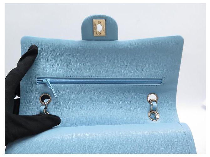 NUOVA BORSA A MANO CHANEL CLASSIQUE TIMELESS 11.12 PELLE CAVIAR AZZURRO CIELO BAG - vista 7
