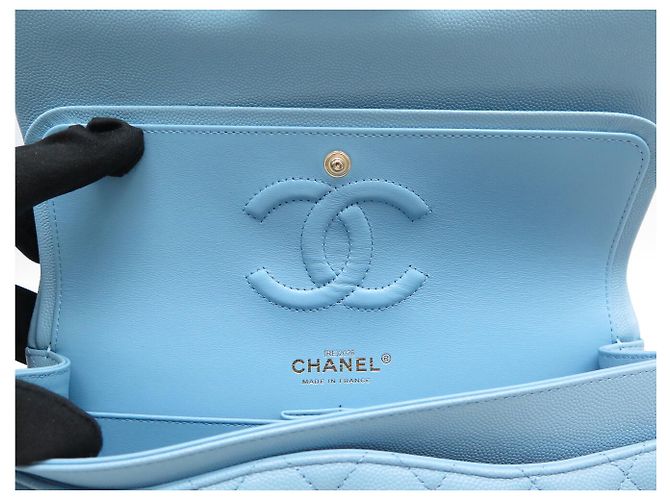 NUOVA BORSA A MANO CHANEL CLASSIQUE TIMELESS 11.12 PELLE CAVIAR AZZURRO CIELO BAG - vista 9