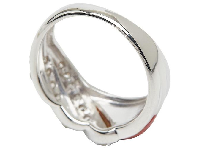 Autre Marque Pt900 Platinring mit Koralle und Diamant - Ansicht 5