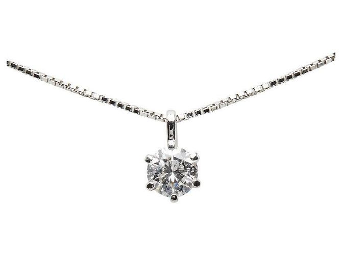 Autre Marque Pt900 Pt850 Platinum Halskette mit rundem Brillantschliff-Diamanten - Ansicht 3