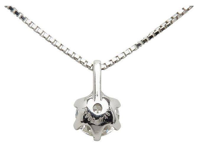 Autre Marque Pt900 Pt850 Platinum Halskette mit rundem Brillantschliff-Diamanten - Ansicht 4