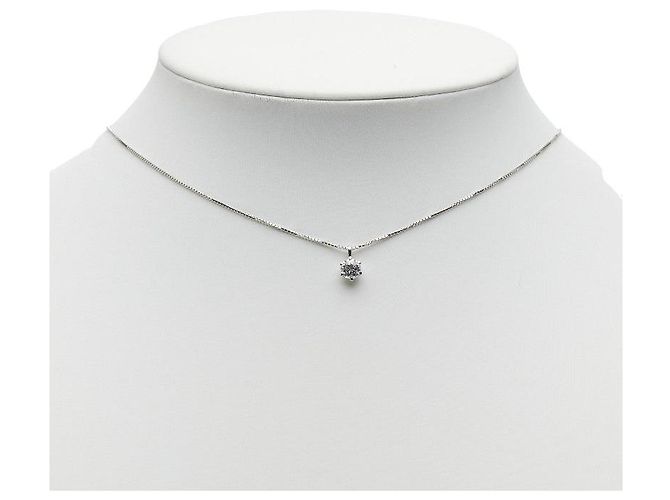 Autre Marque Pt900 Pt850 Platinum Halskette mit rundem Brillantschliff-Diamanten - Ansicht 6