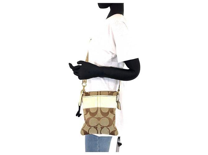 Borsa a tracolla Coach Signature Stripe in tela e pelle - vista 7