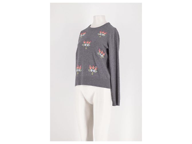 Manoush Grauer Wollpullover mit Blumenstickerei - Ansicht 3
