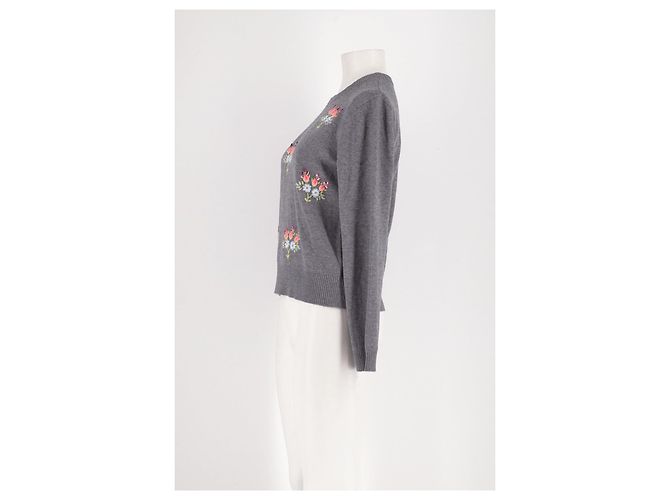 Manoush Grauer Wollpullover mit Blumenstickerei - Ansicht 4