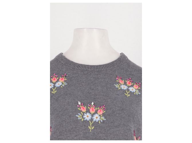 Manoush Grauer Wollpullover mit Blumenstickerei - Ansicht 5