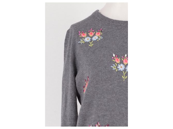 Manoush Grauer Wollpullover mit Blumenstickerei - Ansicht 6
