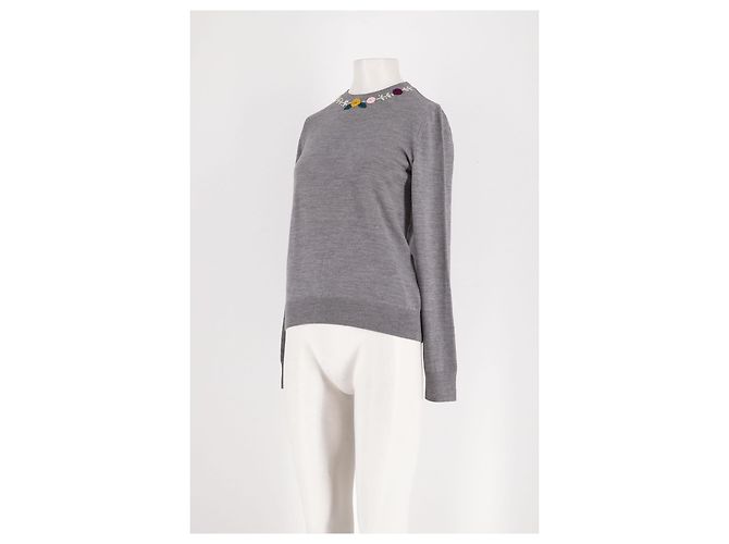 Camisola de lã cinza Apc com bordados florais - vista 3