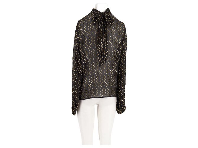 Blusa Tommy Hilfiger in seta nera con paillettes dorate - vista 2