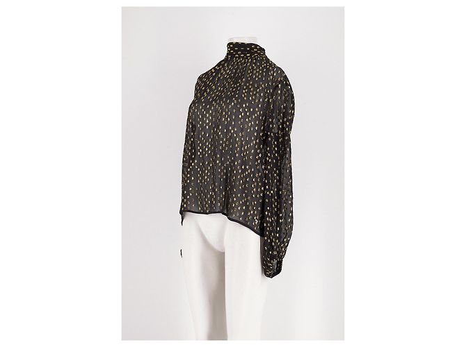 Blusa Tommy Hilfiger in seta nera con paillettes dorate - vista 3
