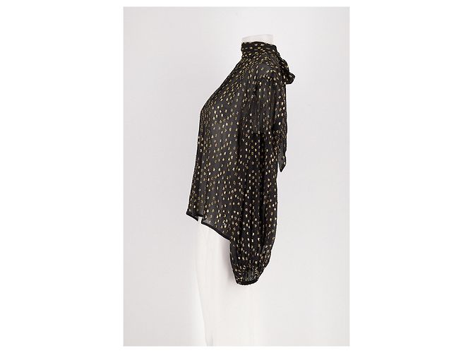 Blusa Tommy Hilfiger in seta nera con paillettes dorate - vista 4